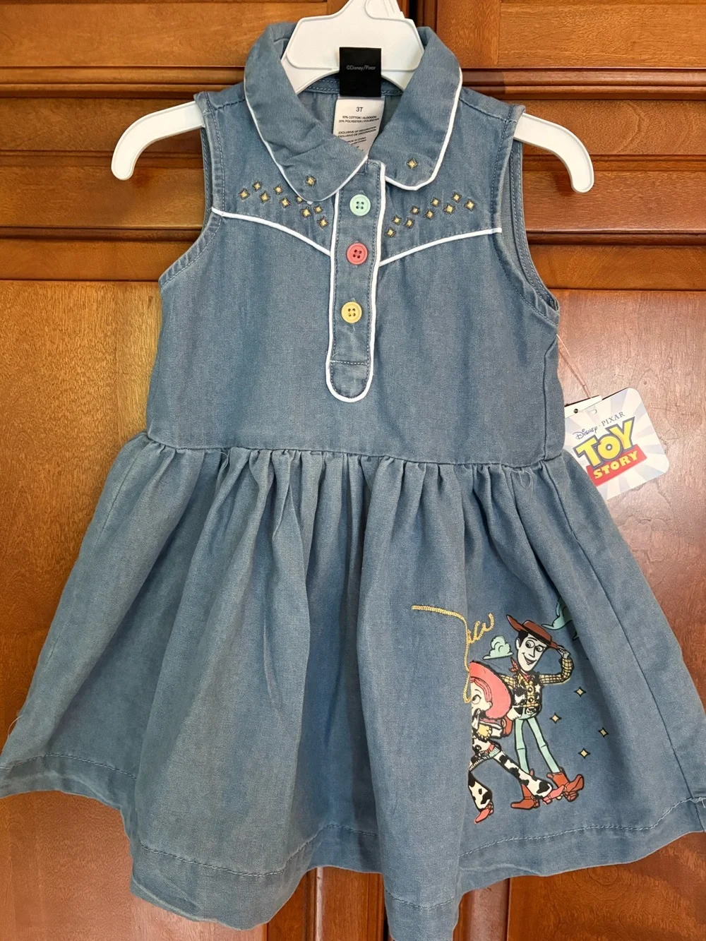 Disney Toy Story Jessie Sleeveless Chambray Dress Size 3T NWT